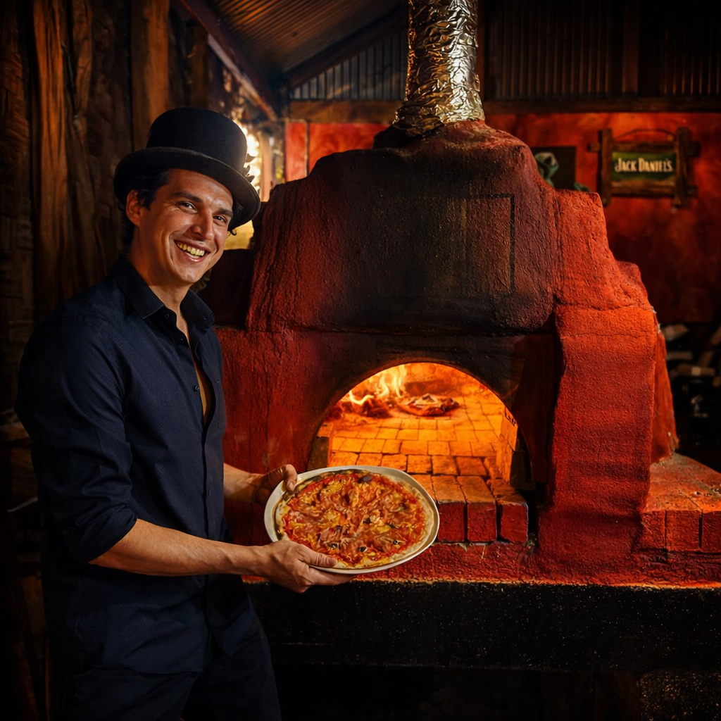 Roberto with wood-fired pizza at La Luna